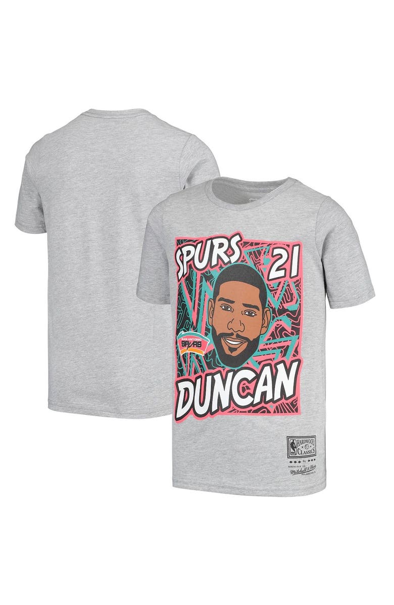 Mitchell & Ness Youth Mitchell & Ness Tim Duncan Gray San Antonio Spurs Hardwood Classics King of the Court Player T-Shirt, Main, color, 