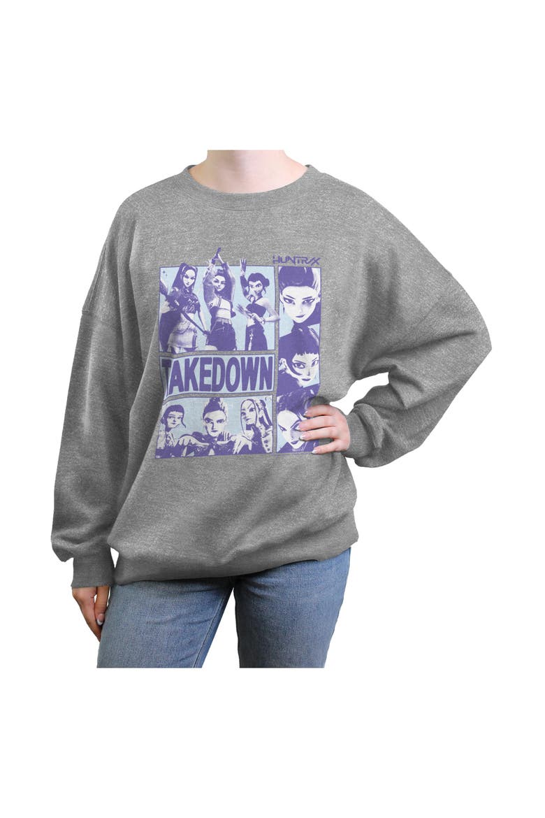 Junior's KPop Demon Hunters Takedown Huntrix Superstars  Sweatshirt, Main, color, Heather Gray