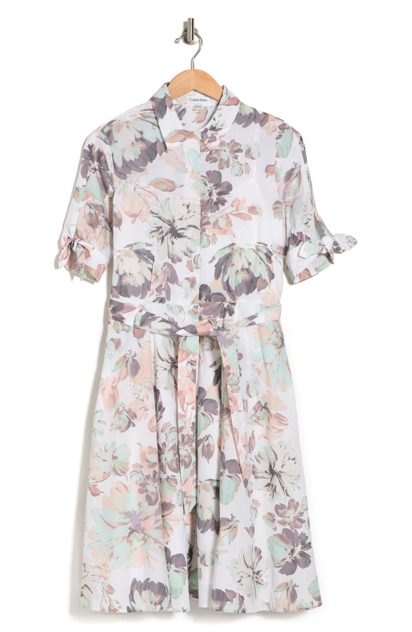 Calvin Klein Floral Short Sleeve Shirt Dress (Women) | Nordstromrack