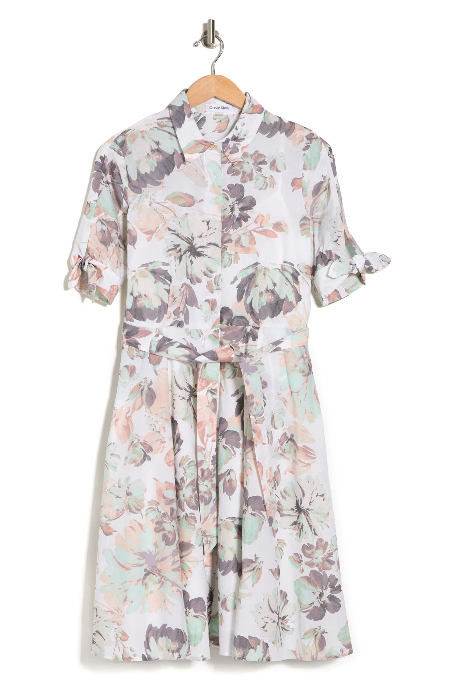 Short Line Model Calvin Klein Floral Short Sleeve Shirt Dress (Women) | Nordstromrack