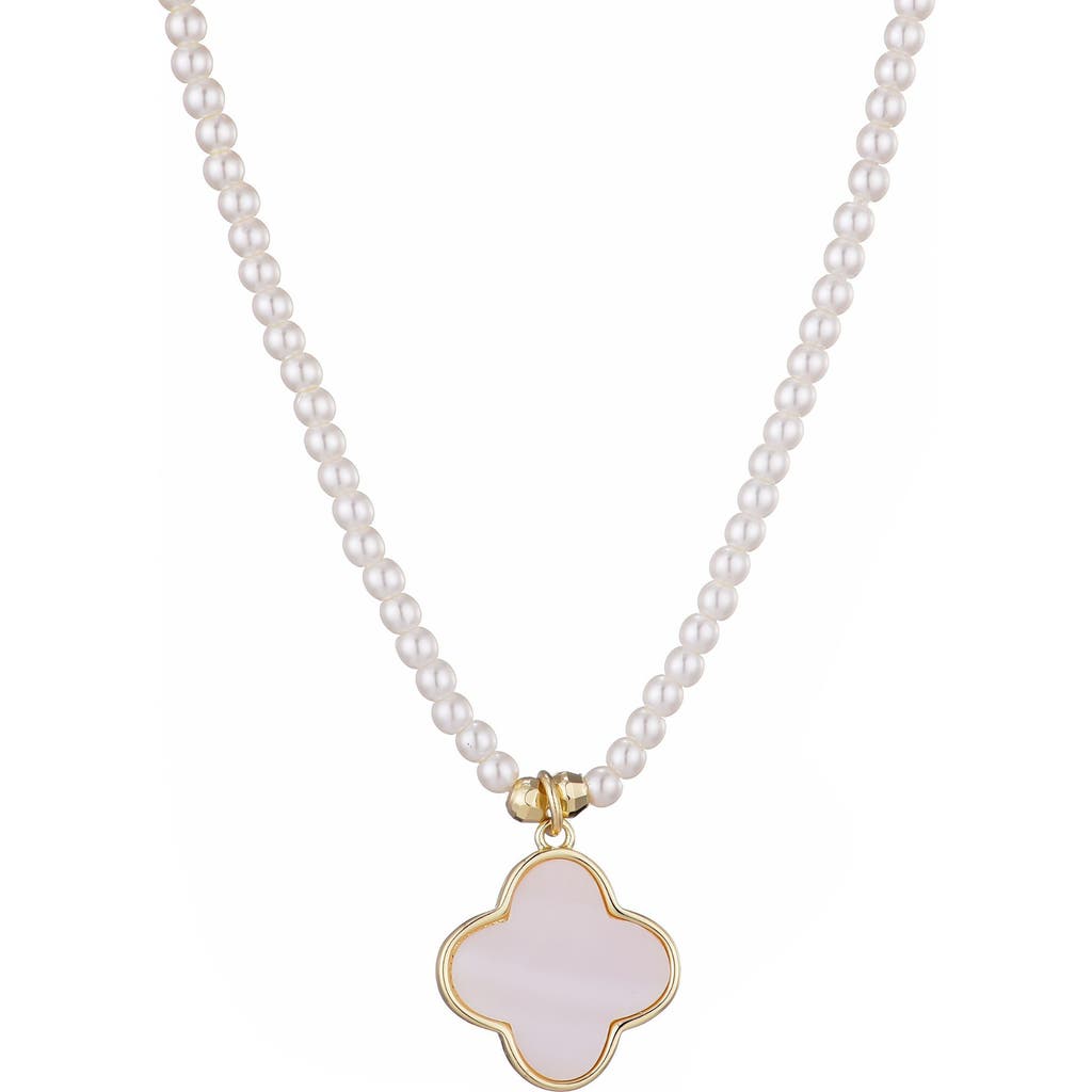 Adornia Gold Mother Of Pearl Strand Clover Pendant Necklace In Gold