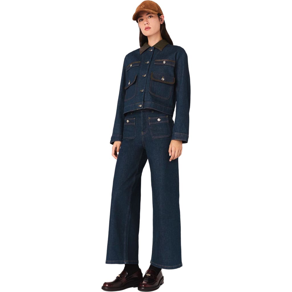 Maje Wide Jeans With Patch Pockets In Blue