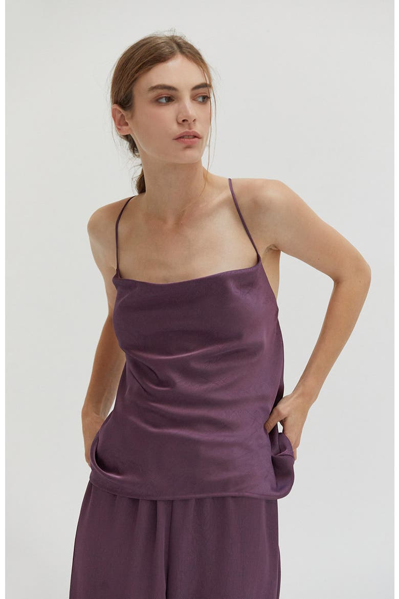 Textured Satin Cowl Back Satin Top, Main, color, Fig