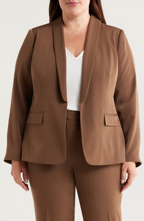 Brushed Woven One-Button Blazer (Plus)