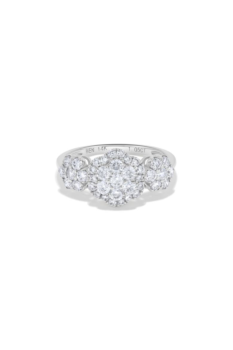 Triple Floral Round Diamond Cluster Ring in 14K White Gold, Main, color, 14K White Gold