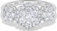 Ancona Fine Jewelry Triple Floral Round Diamond Cluster Ring in 14K White Gold