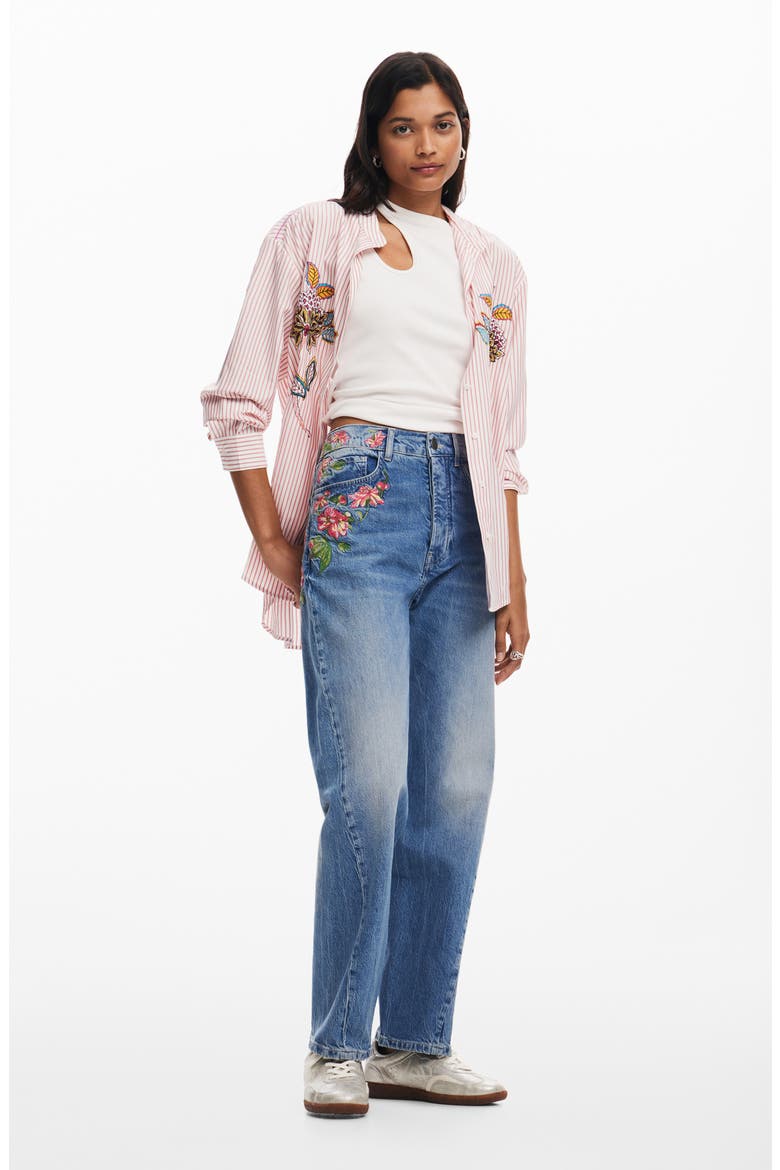 Carina Embroidered Straight Leg Jeans, Alternate, color, BLUE