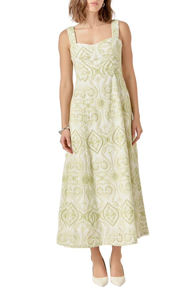 Eyelet Embroidery A-Line Dress, Main, color, PISTACHIO