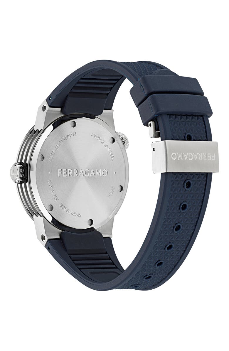 FERRAGAMO F-80 GMT Worldtime Silicone Strap Watch, 43mm, Alternate, color,