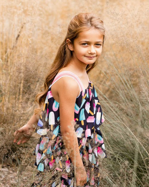 Deux Par Deux Little Girl's Printed Tiered Dress Ice Lollipops And Black In Ice Lollipops And Black