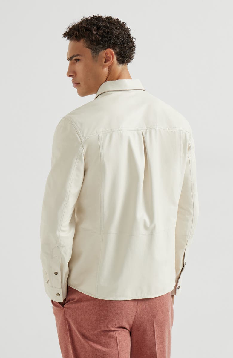 Brunello Cucinelli Calfskin overshirt, Alternate, color, Ivory