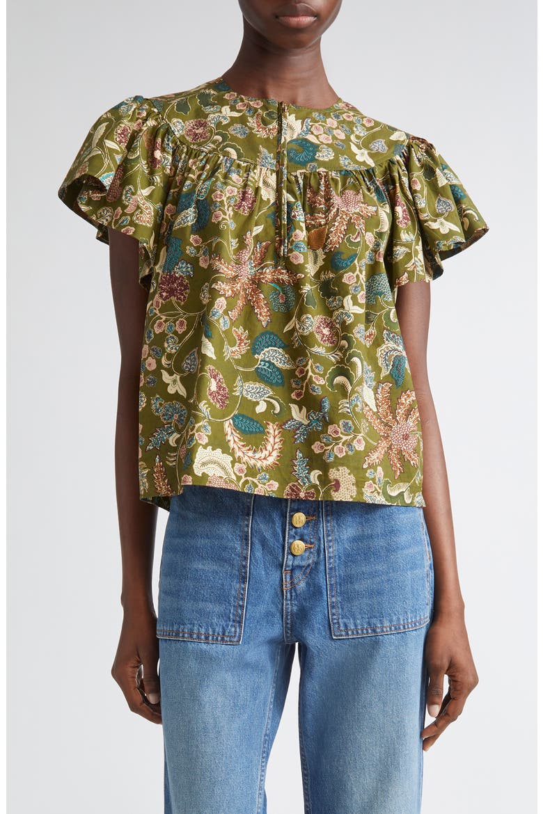 Perline Flutter Sleeve Top, Main, color, LICHEN