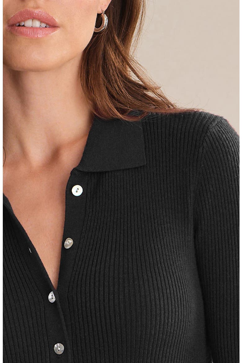 Ginny Collar Long Sleeve Henley Top, Alternate, color, BLACK