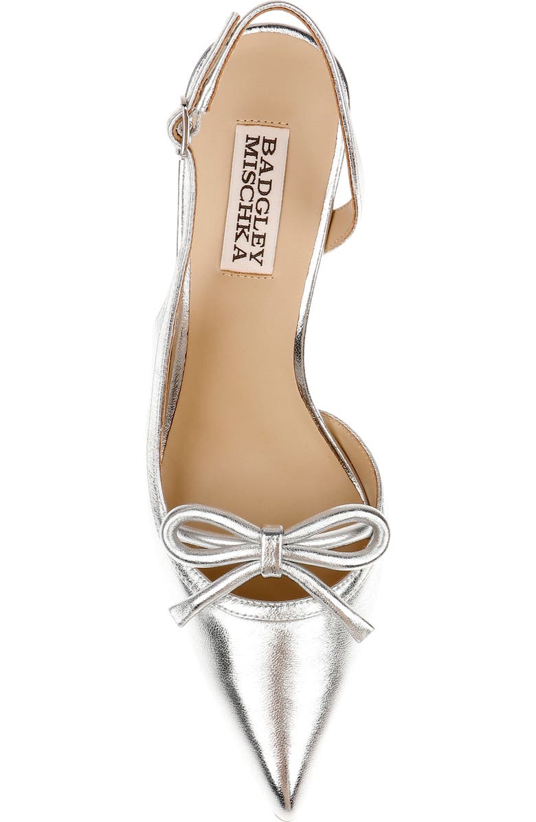 Badgley Mischka Bridal Georgie Slingback Half d'Orsay Pointed Toe Pump, Alternate, color, Silver Leather