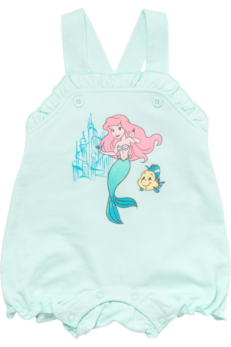 The Little Mermaid Princess Ariel Bubble Shortall Tee and Hat Set, Alternate, color, Ariel Flounder Aqua