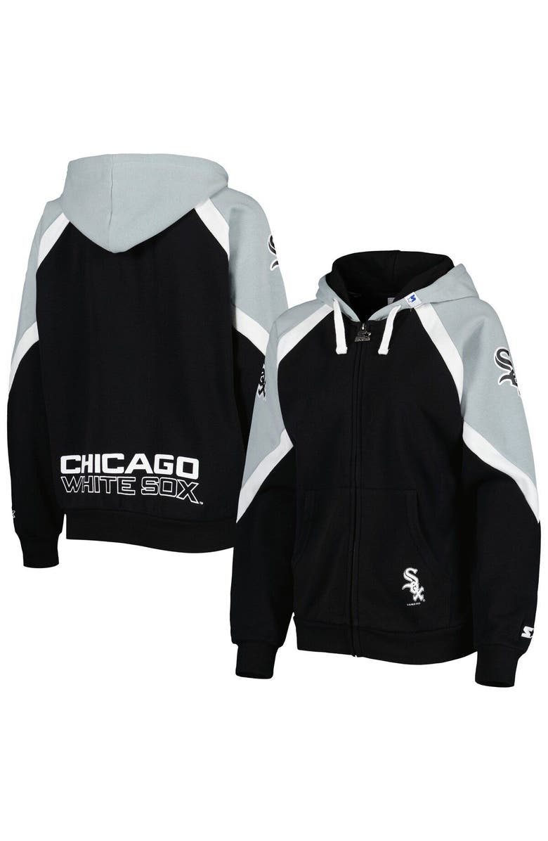 STARTER Women's Starter Black/Silver Chicago White Sox Hail Mary Full-Zip Hoodie, Alternate, color, Black