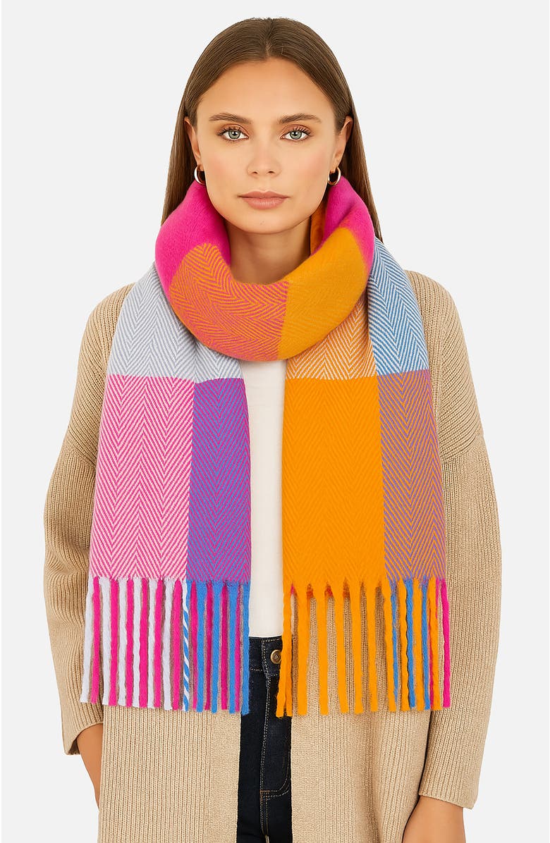 Yumi Herringbone Color Block Scarf, Alternate, color, Blue