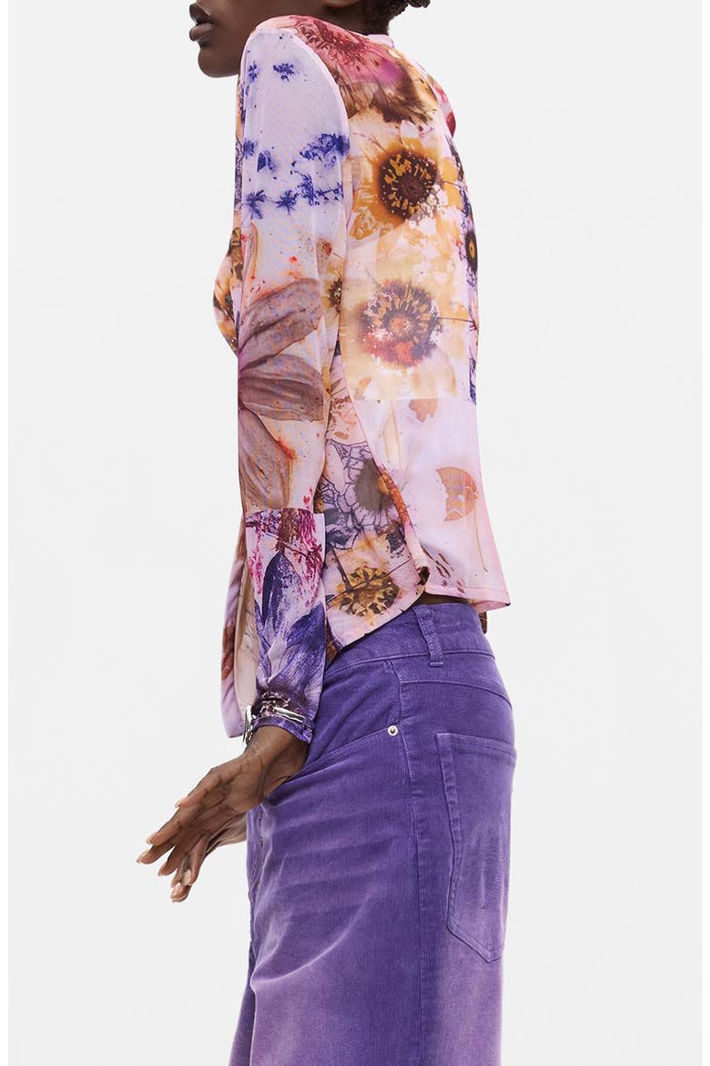 Floral Mesh Long Sleeve Top, Alternate, color, PINK