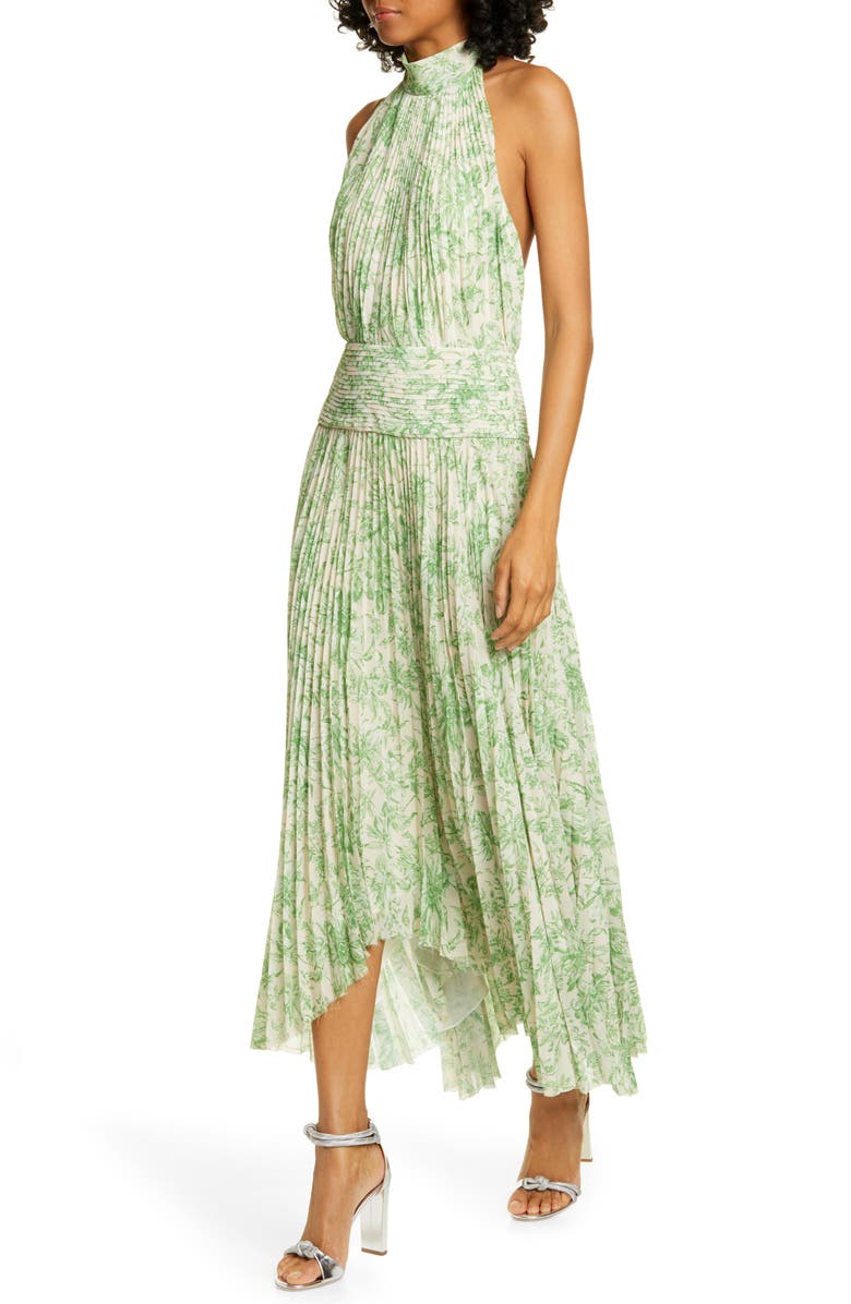 AMUR Bibi Pleated Floral Halter Maxi Dress, Alternate, color, 