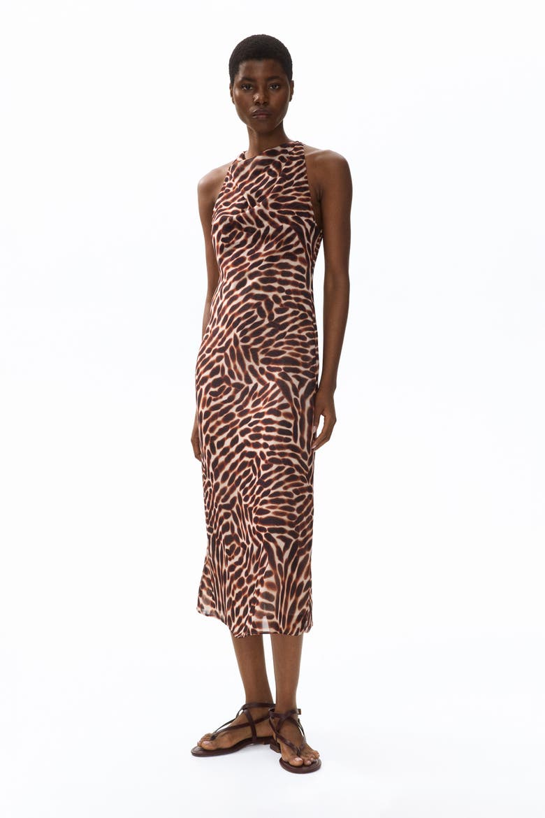 Sleeveless Cowl-neck Dress, Main, color, Light beige/patterned