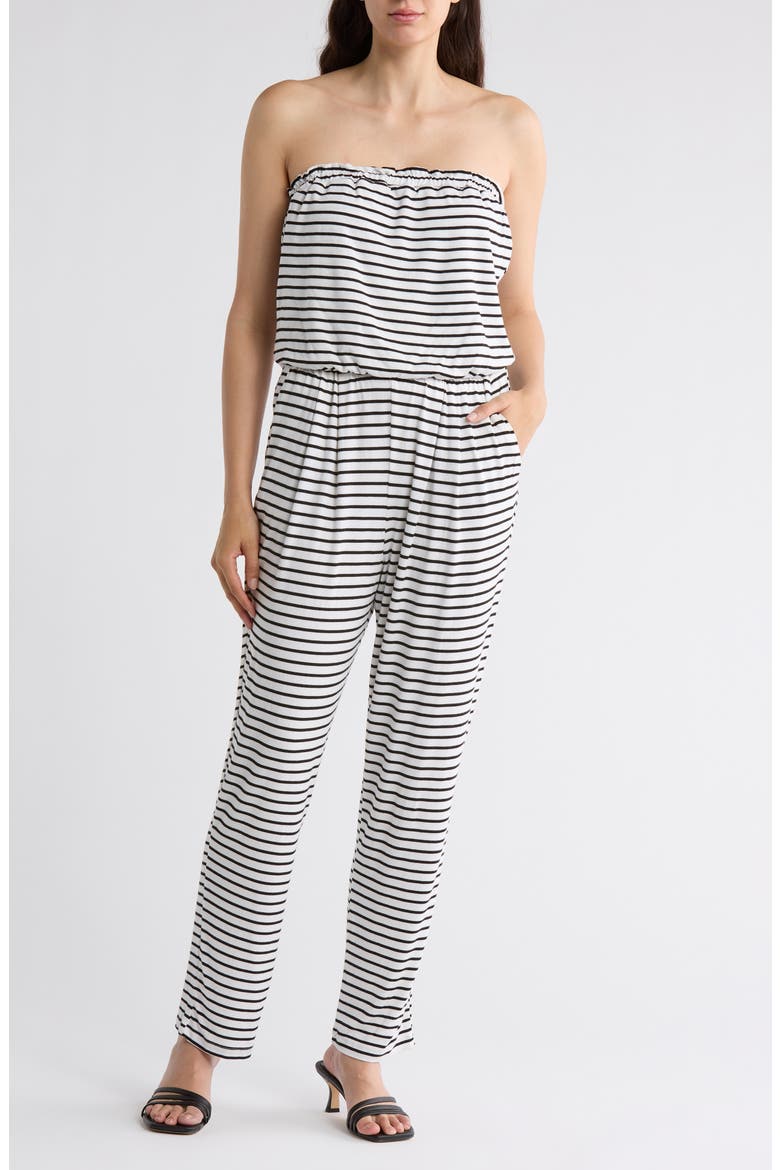 Jackelyn Strapless Jumpsuit, Main, color, BLACK WHITE STRIPE