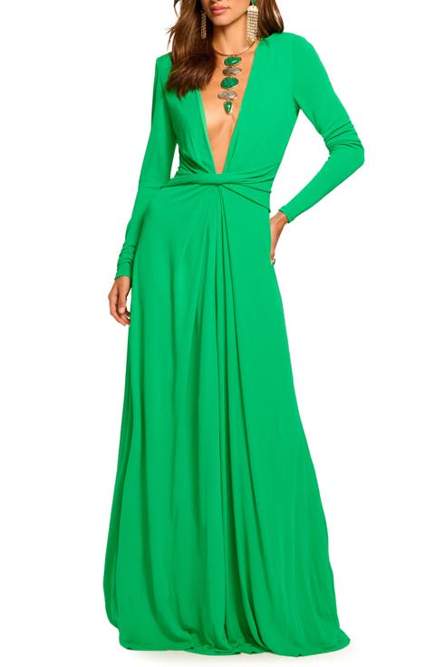 Martini Plunge Neck Long Sleeve Gown