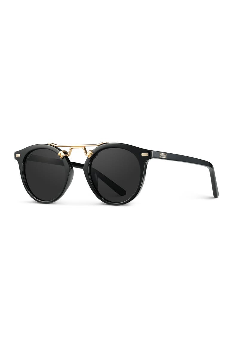 Skyler - 48mm Metal Bridge Round Polarized Sunglasses, Alternate, color, Black