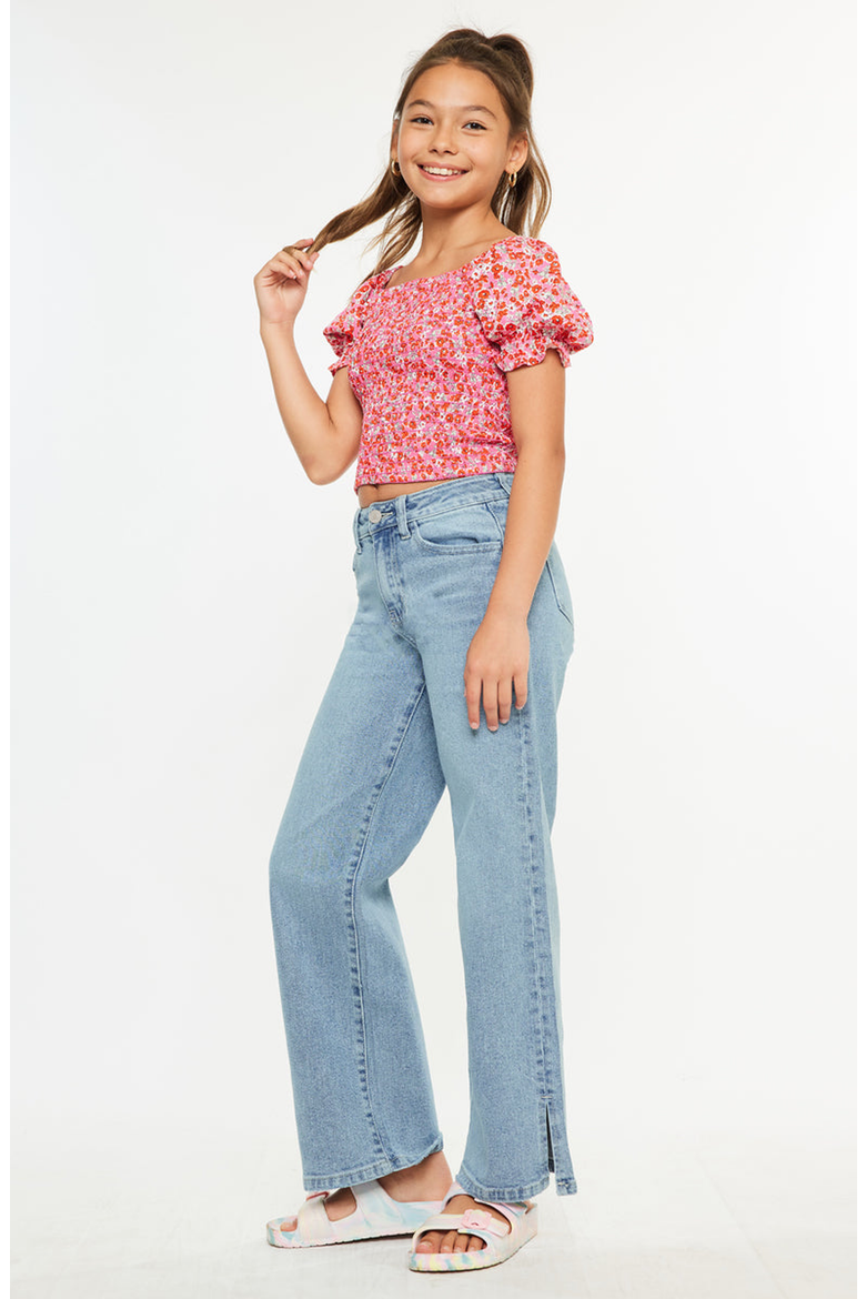 Aurora High Rise Kids Wide Leg Jeans, Alternate, color, Light Wash