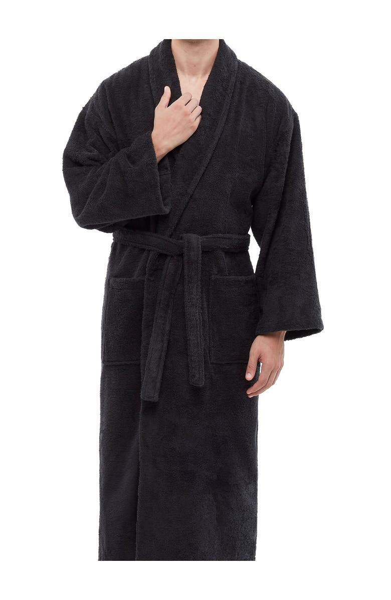 ARUS Mens Classic Shawl Collar Ankle Length Terry Bathrobe, Alternate, color, Black