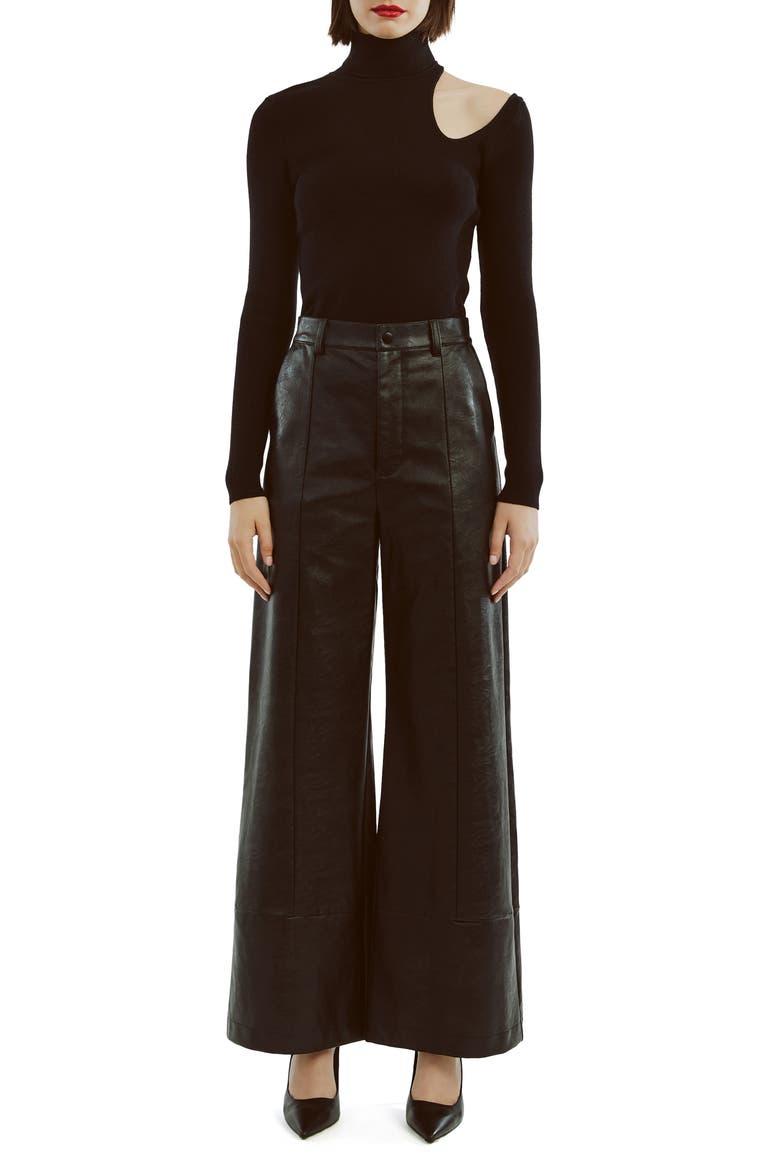 Olesa Asymmetric Turtleneck Top, Alternate, color, BLACK