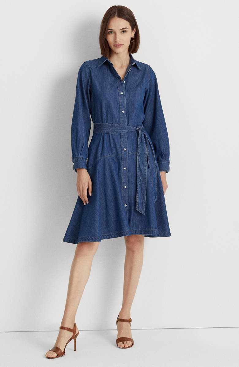 Lauren Ralph Lauren Long Sleeve Belted Denim Shirtdress, Alternate, color,