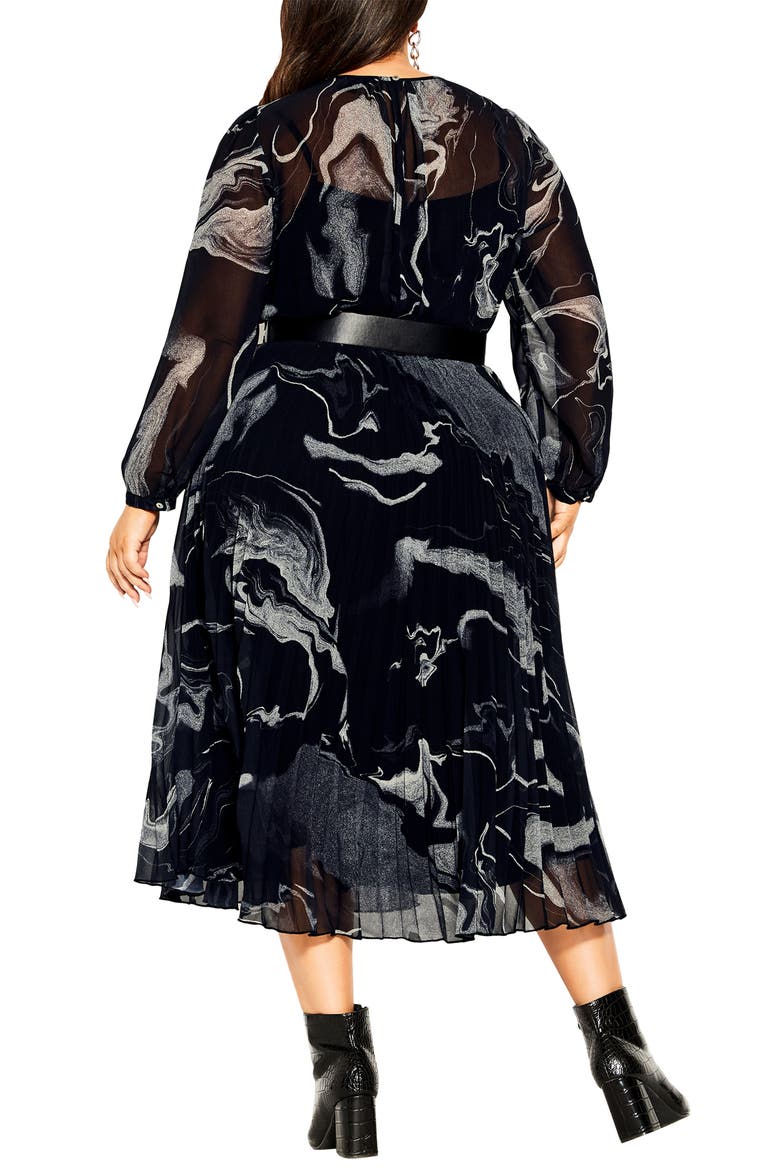 Mya Belted Long Sleeve Midi Dress, Alternate, color, DARK ELEMENTS