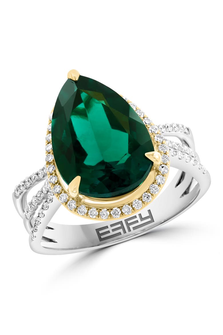 14K White & Yellow Gold Lab-Grown Emerald and Diamond Halo Ring, Main, color, 14K Gold