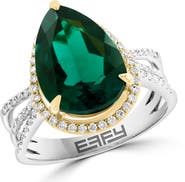 EFFY 14K White & Yellow Gold Lab-Grown Emerald and Diamond Halo Ring