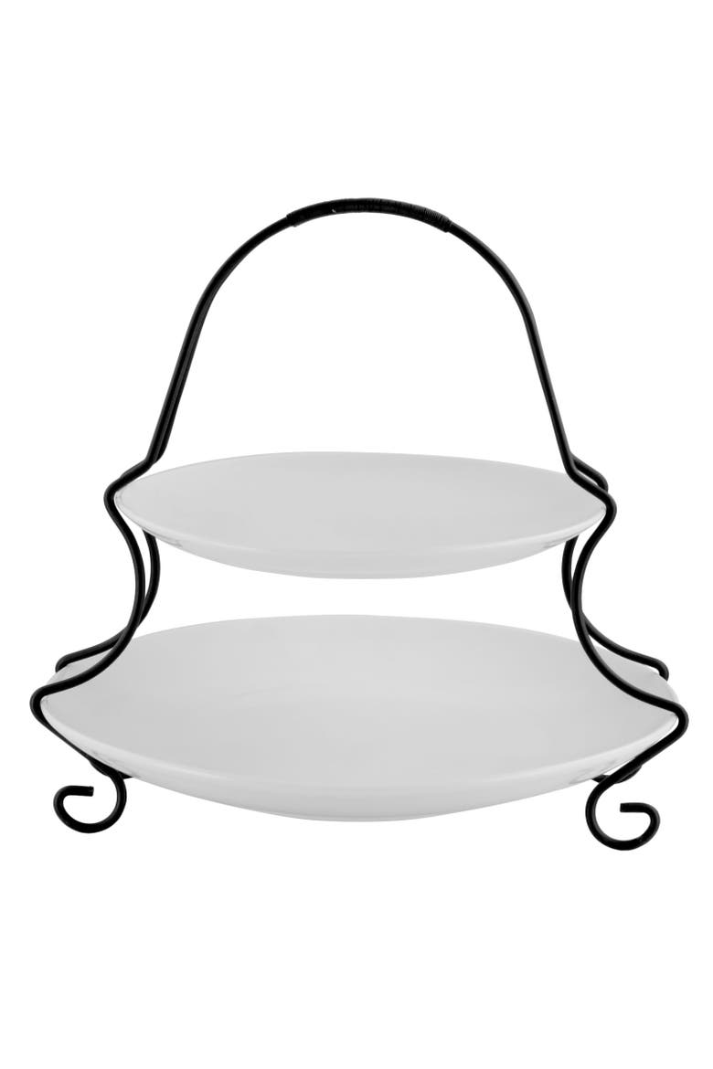 Splendid Grace 2 Tie Serving Set with Metal Rack, Main, color, White
