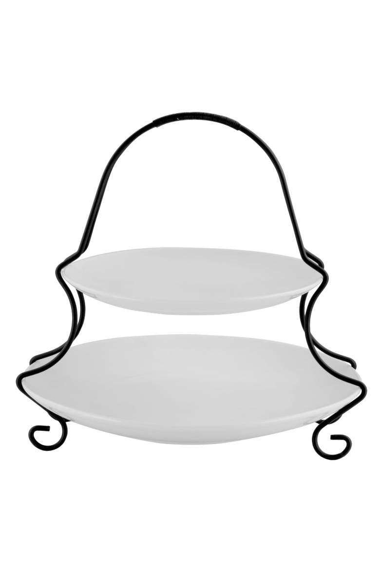 Gibson Elite Splendid Grace 2 Tie Serving Set with Metal Rack, Main, color, White