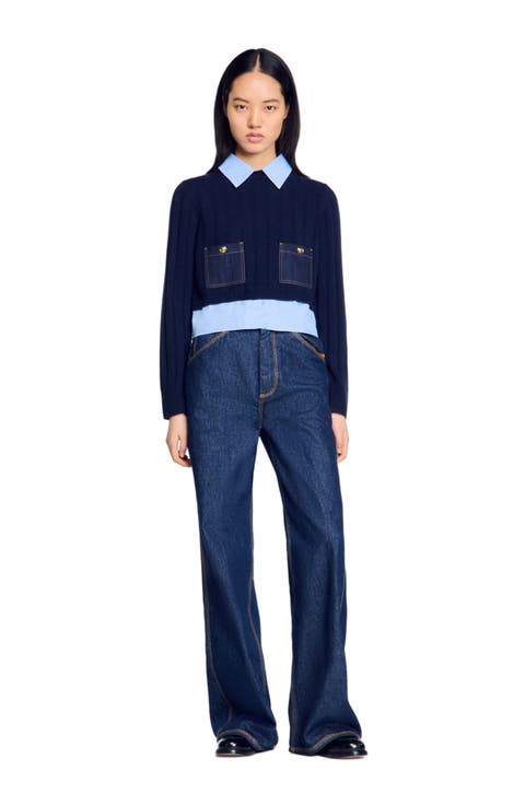 Cropped wool and cashmere sweater