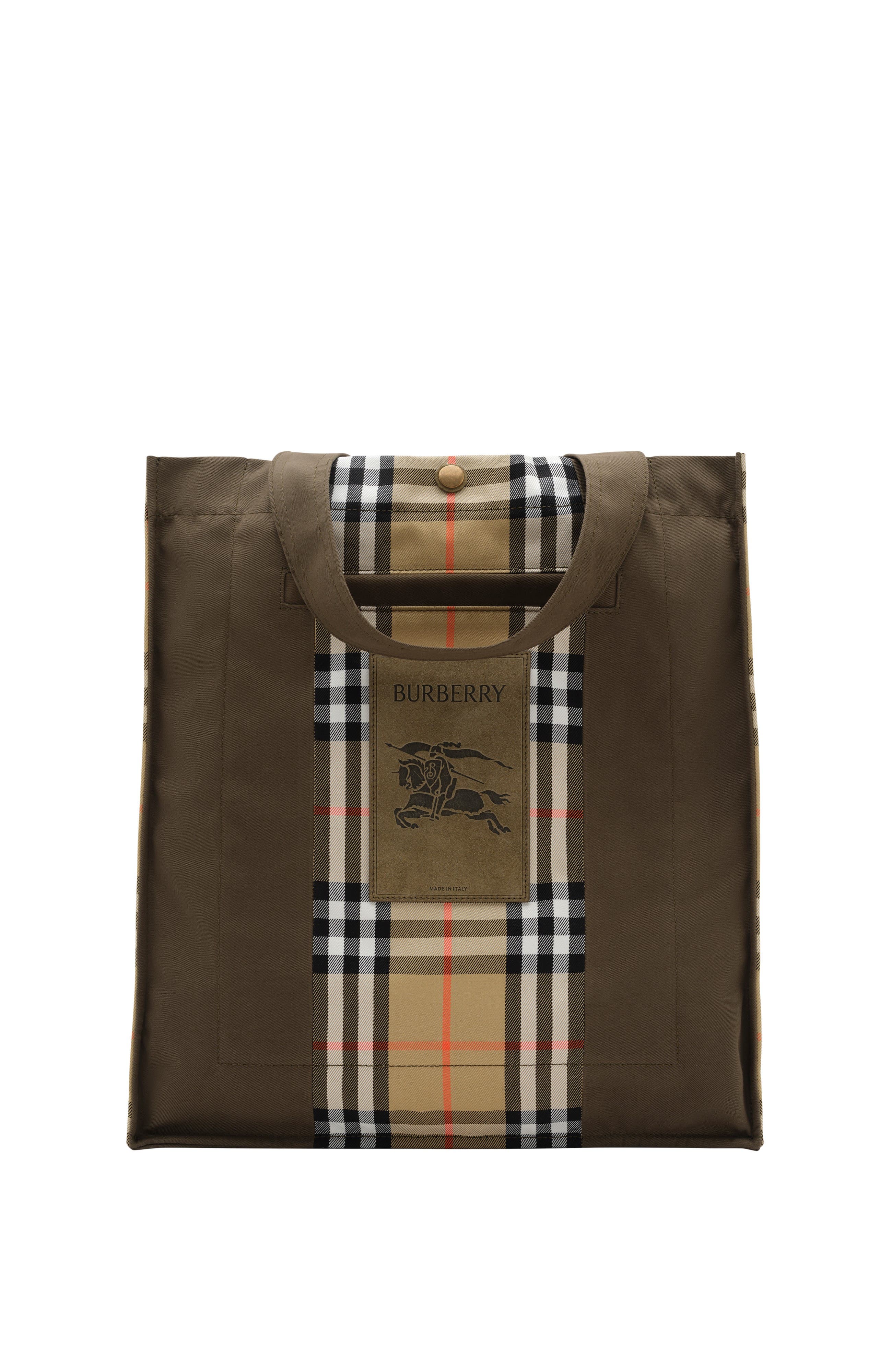 Burberry Check Trench Tote, Main, color, Military Green/Sand Beige