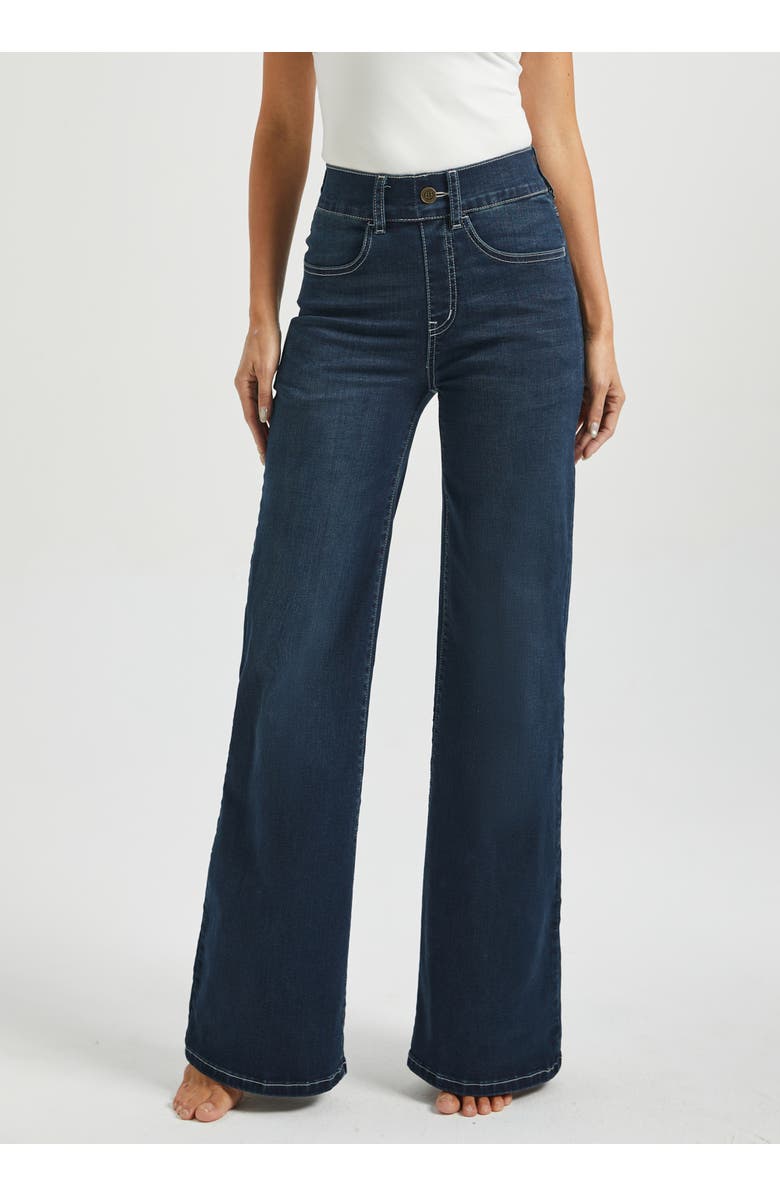 Betabrand Signature Mid-Rise Stretch Denim | Wide Leg Jeans, Alternate, color, Roma Wash