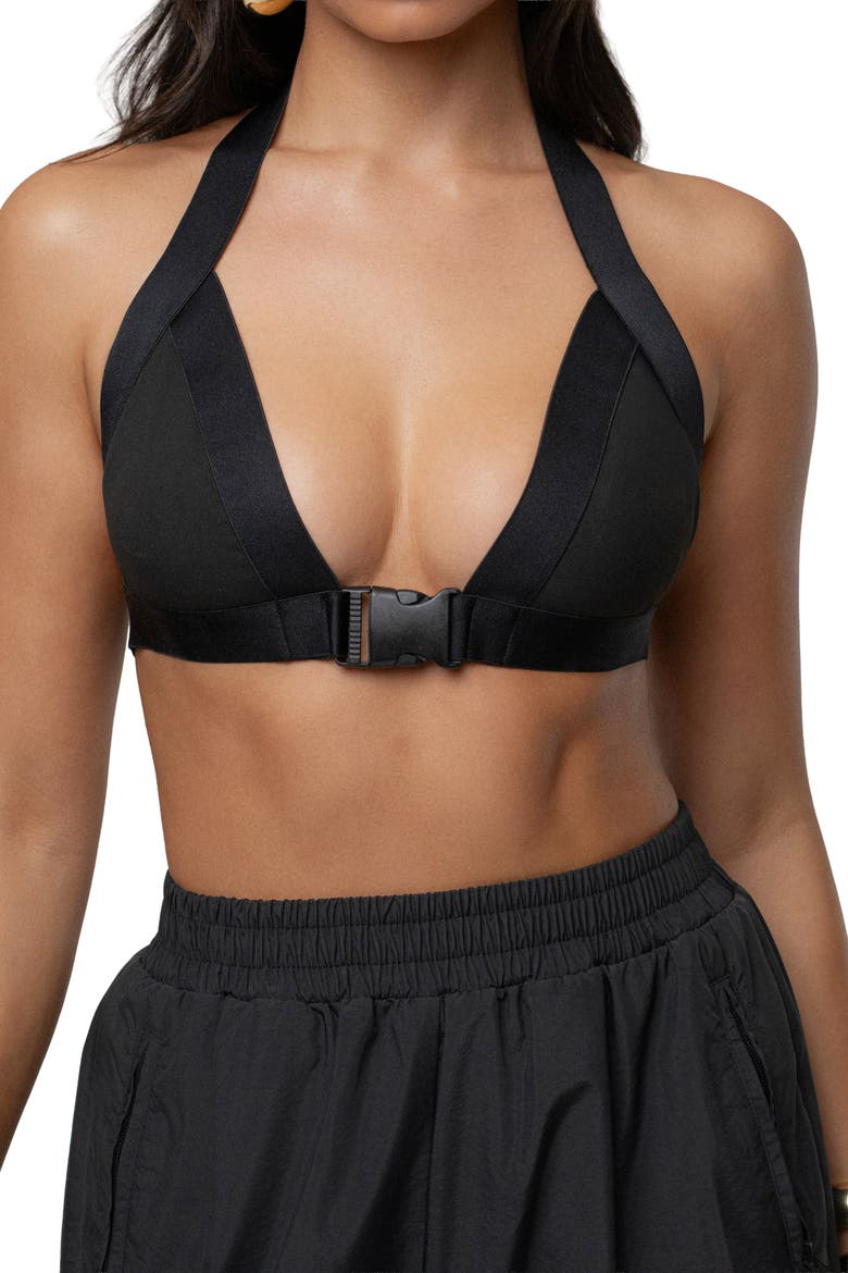 Belted Motion Halter Top, Alternate, color, Black