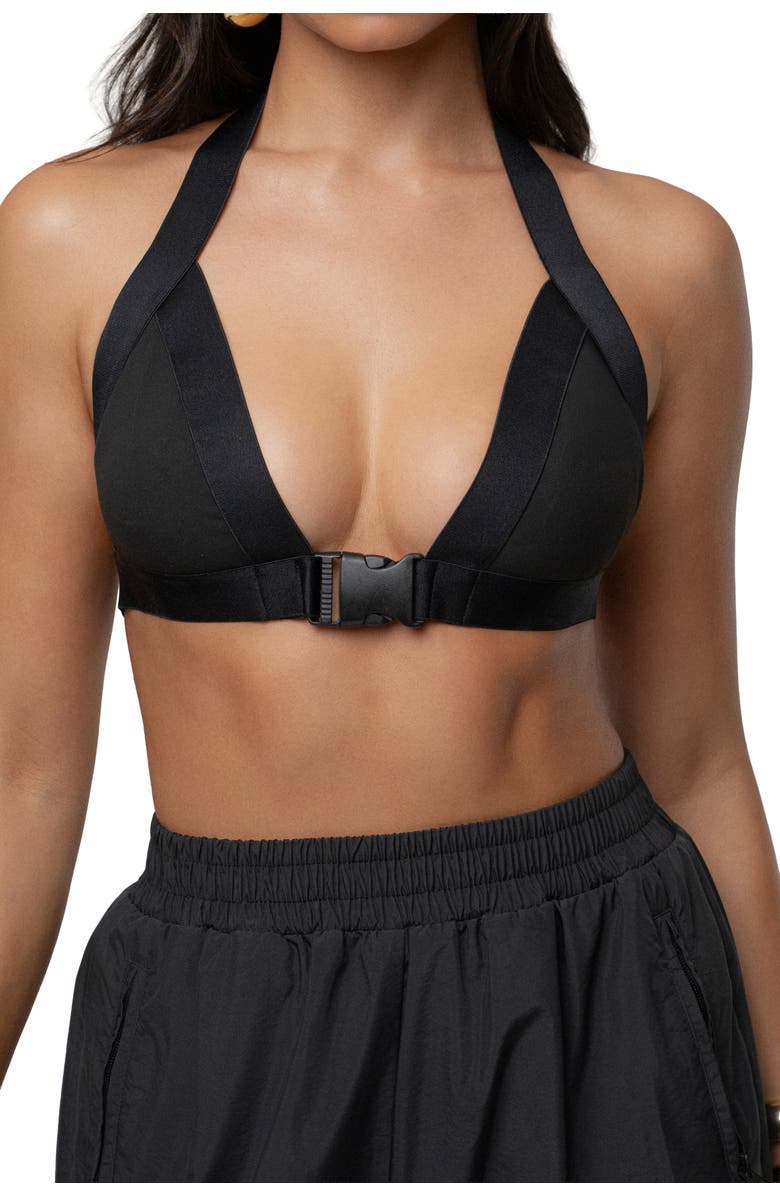 JLUXLABEL Belted Motion Halter Top, Alternate, color, Black
