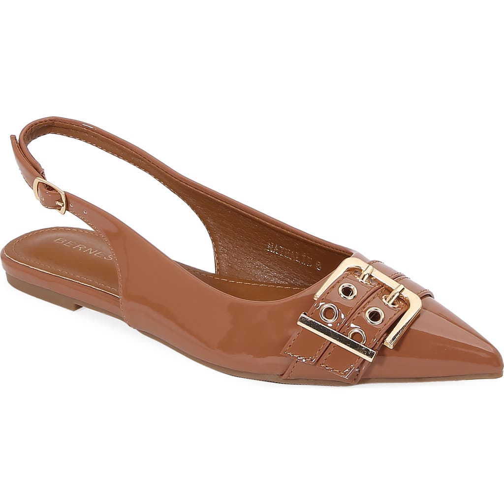 Berness Buckle Slingback Pointed Toe Flat In Brown