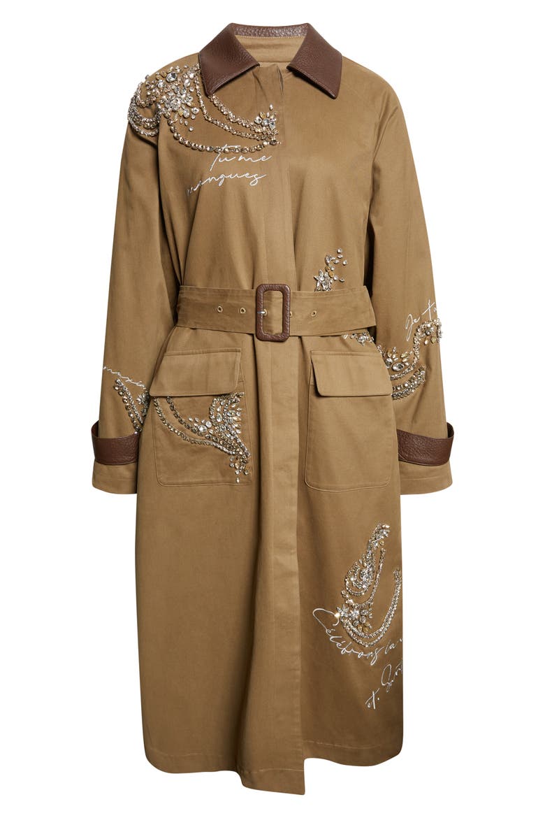 Almina Embroidered Coat, Alternate, color, DARK OLIVE/ DARK SEPIA