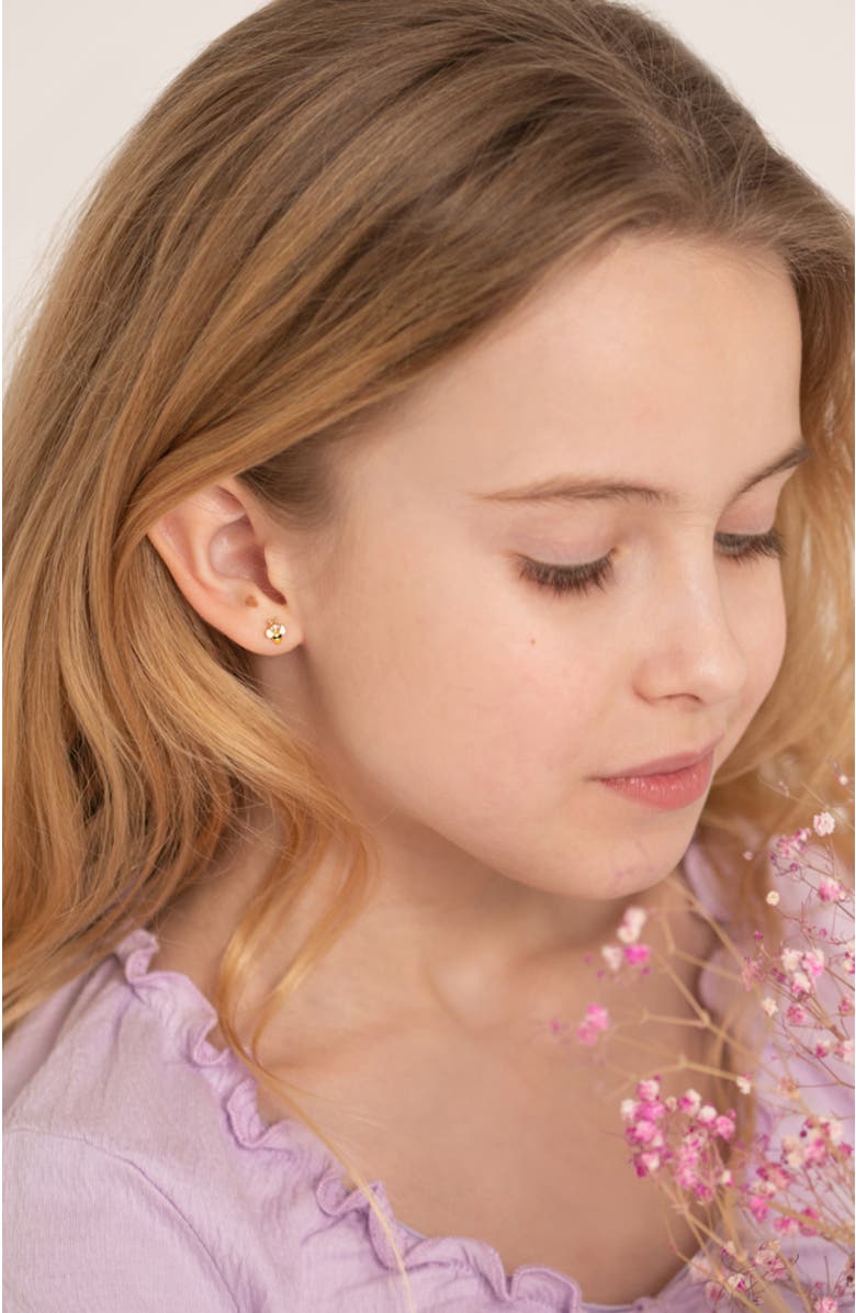 In Season Jewelry 14k Honey Bee Earrings, Alternate, color, Yellow