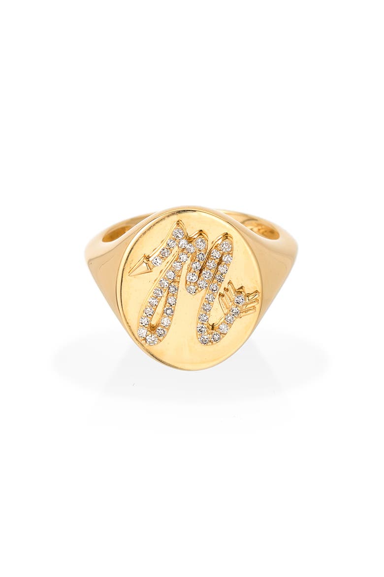 Pavé Diamond Initial Signet Ring, Main, color, YELLOW