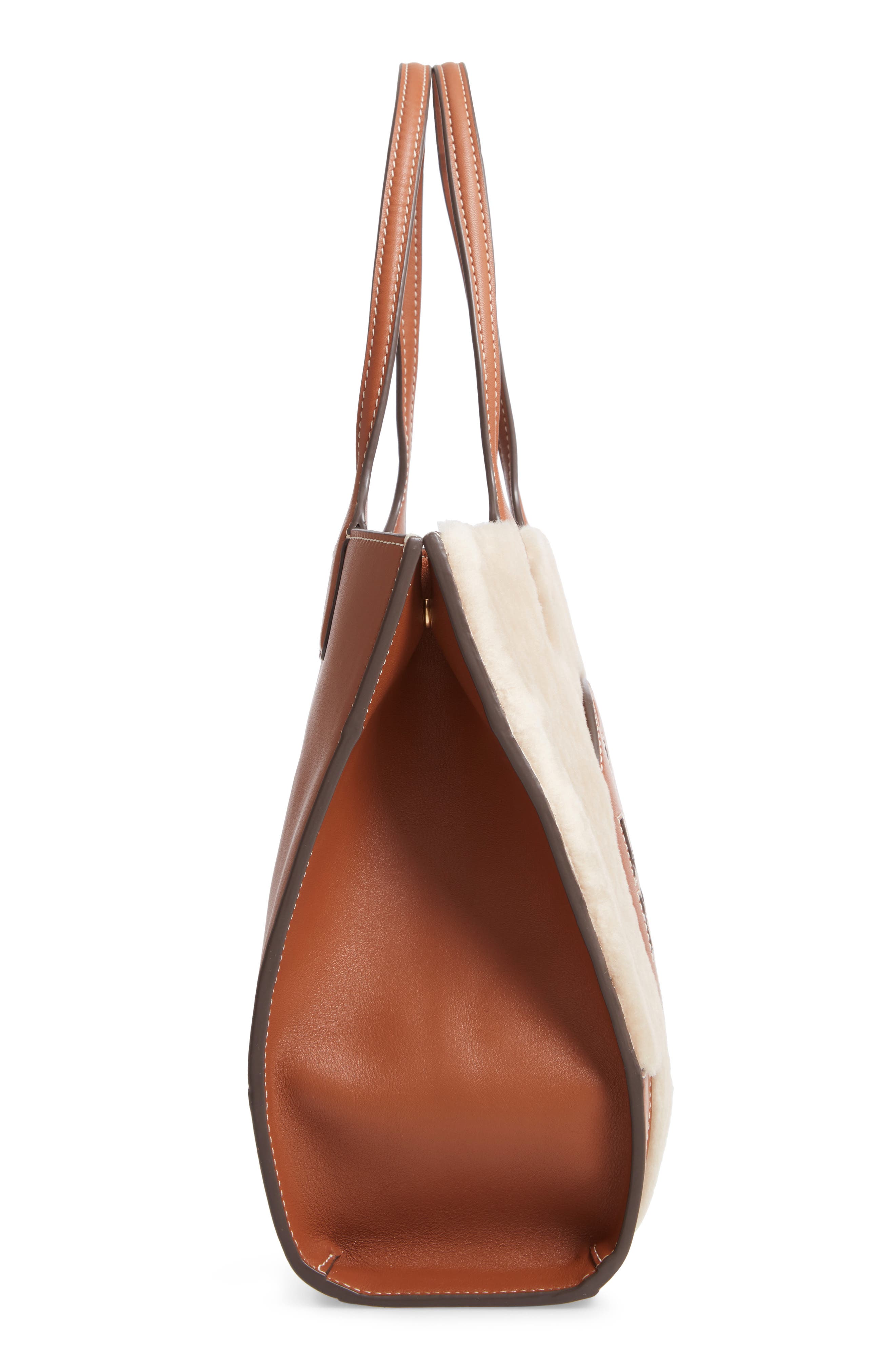 Tory Burch Mini Ella Genuine Shearling Tote, Alternate, color, 