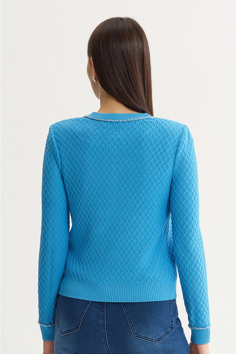 Raised Diamond Ribbed Knit Cardigan, Alternate, color, Tranquil Blue