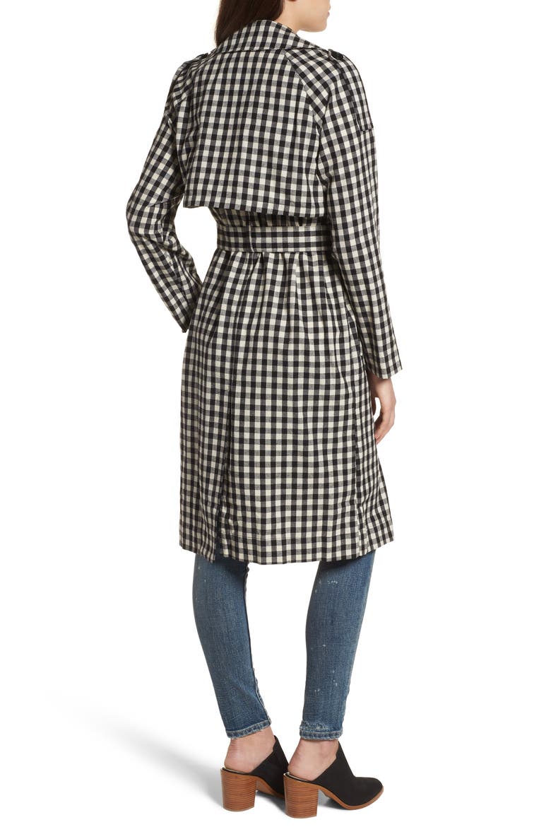Gingham Trench Coat, Alternate, color, BLACK/ WHITE
