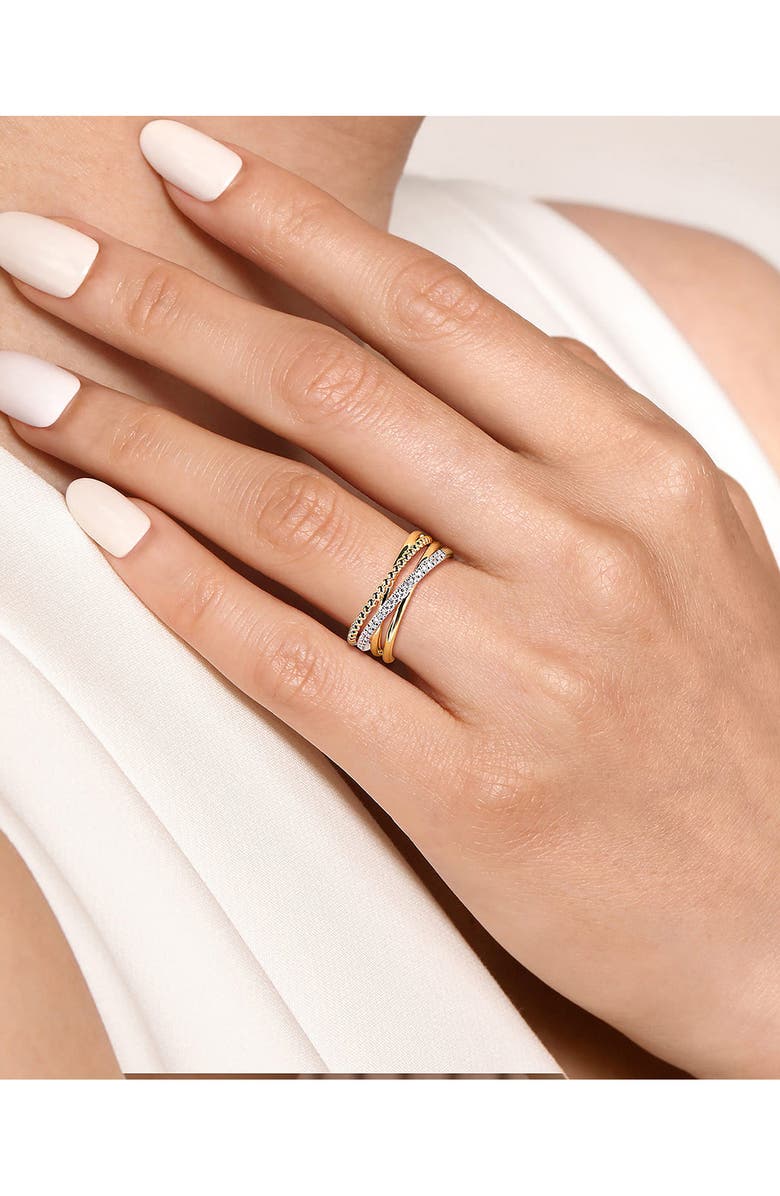 Gabriel & Co. Bujukan Two-Tone 14K Gold & Diamond Crisscross Ring, Alternate, color, Two Tone