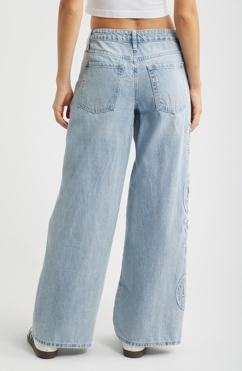 YMI Joey Super Wide Leg Jeans with Love Appliqué, Alternate, color, Light Blue